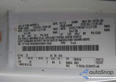 2013 Ford E-150 Commercial from USA, damaged, VIN 1FTNE1EW8DDB01392